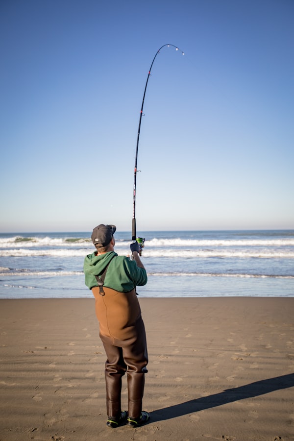 Surf fishing at sunset