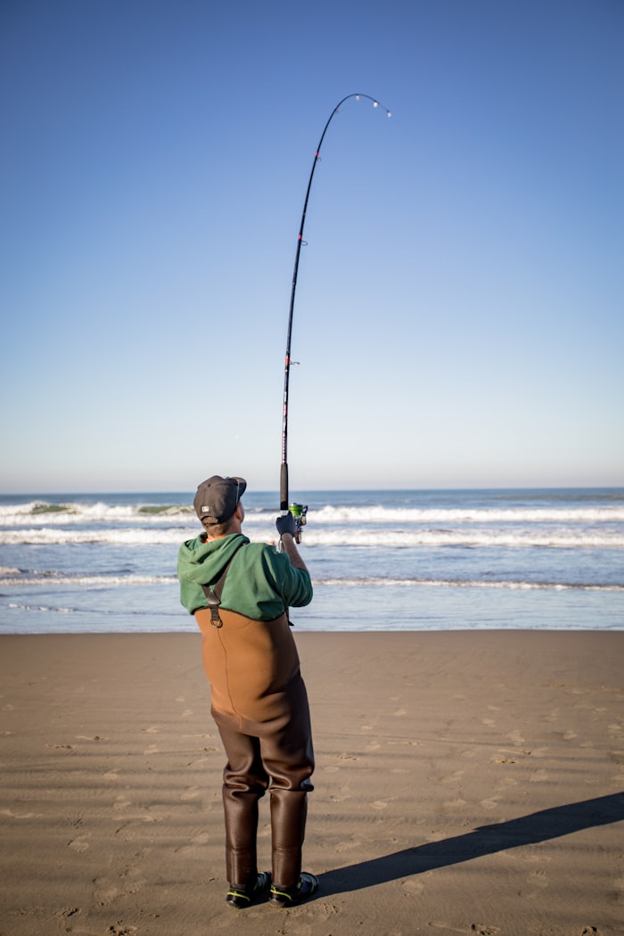 Surf fishing at sunset