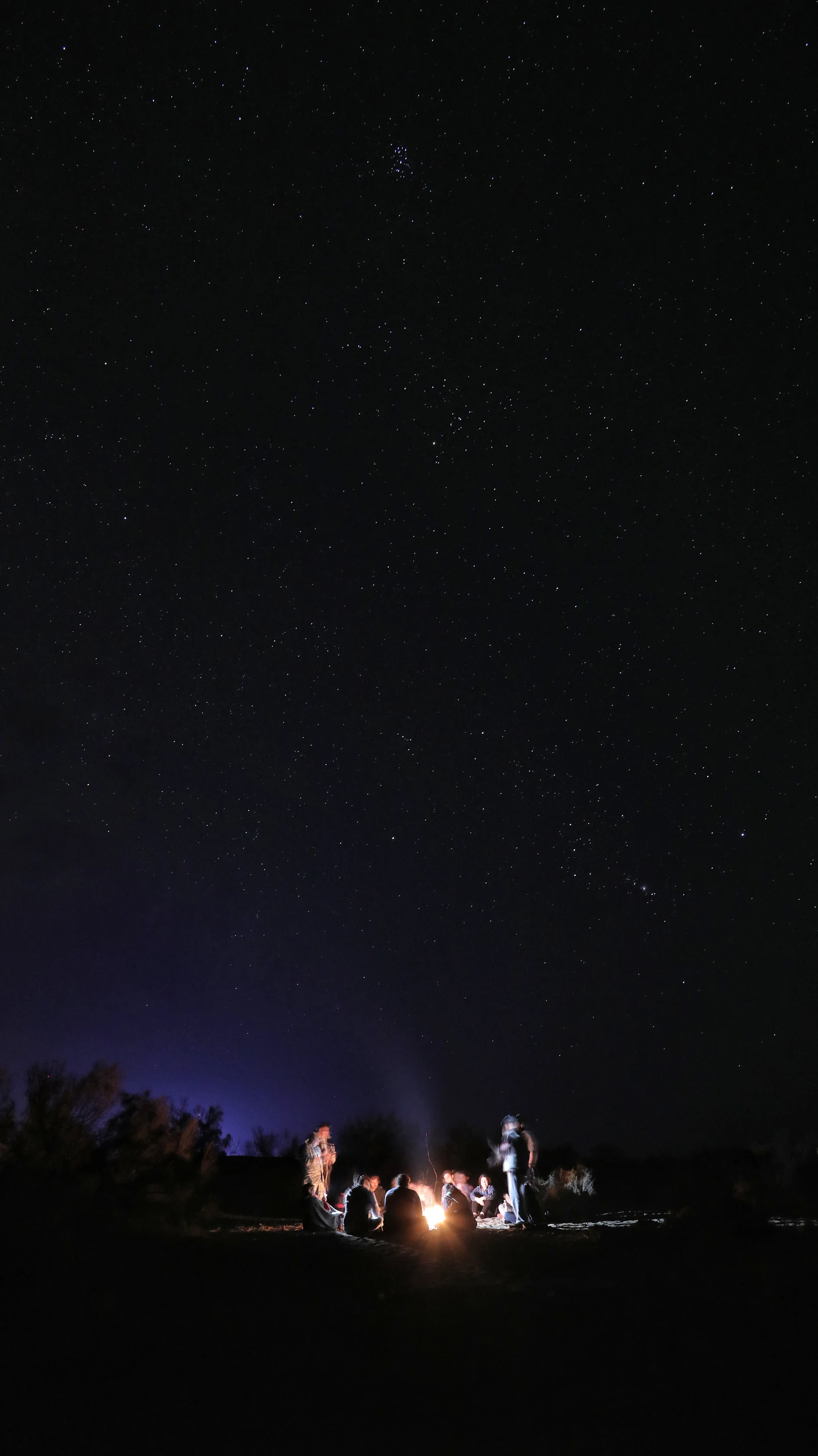A campfire under a desert sky full of stars — Bedouin night.