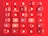 A series of red 3D buttons featuring white play icons arranged in rows. The buttons have a glossy finish, casting subtle reflections and shadows on the red background. The repetition and uniformity create a visually striking pattern.