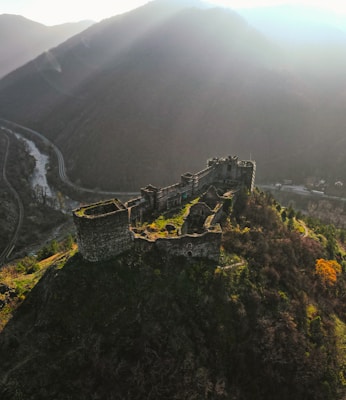 an aerial view of the great wall of china