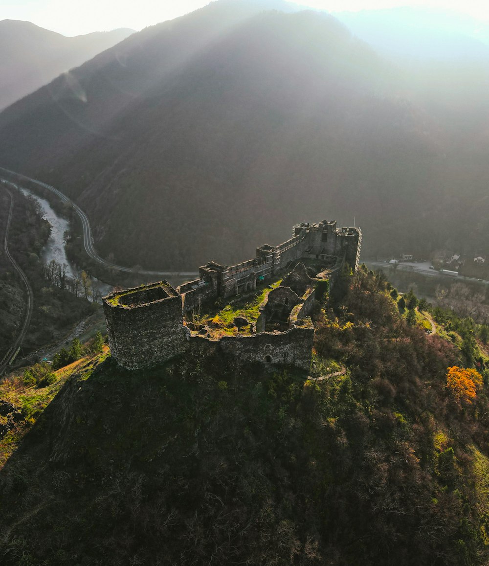 an aerial view of the great wall of china