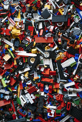 An assortment of building blocks neatly arranged, showcasing the variety of mindbricks sets.