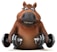 A cartoon hippopotamus with a cheerful expression is holding two dumbbells. The background is plain white, emphasizing the character's playful and strong appearance.