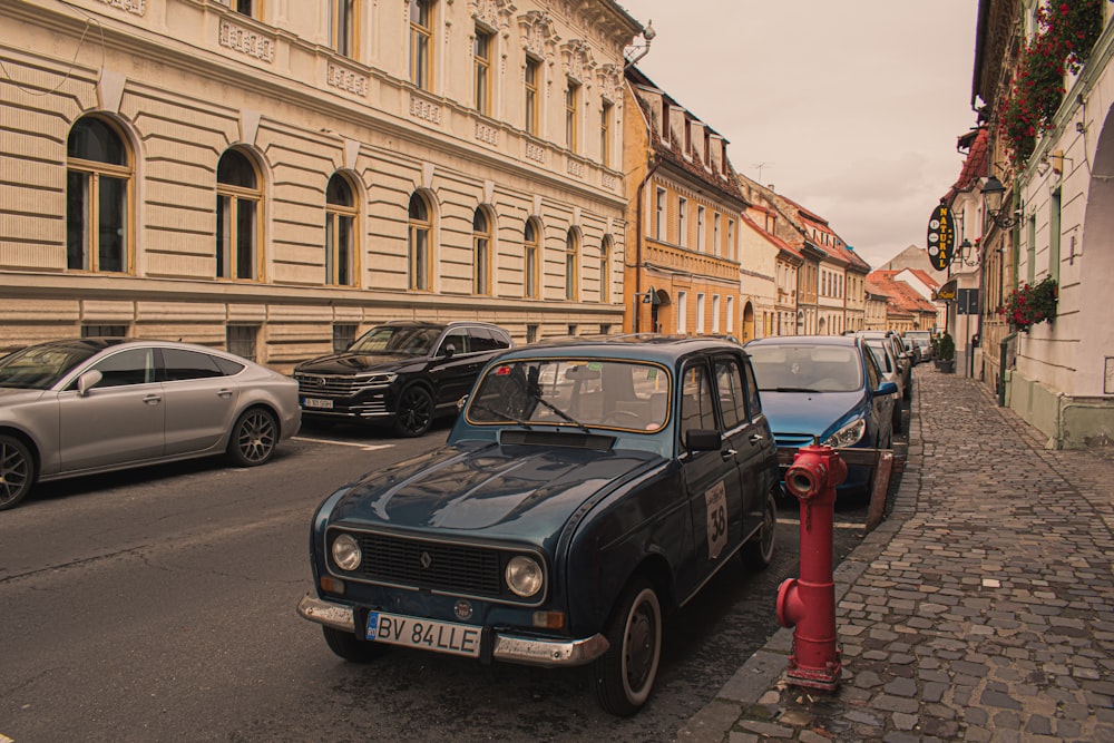 a row of cars parked on the side of a street