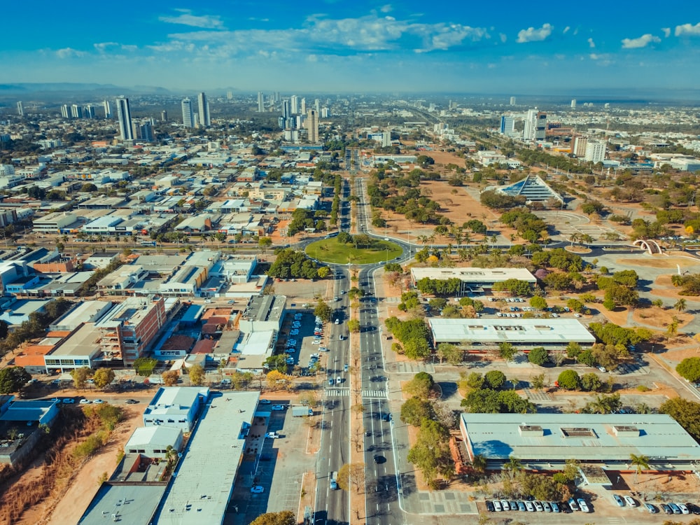 an aerial view of a city with lots of buildings