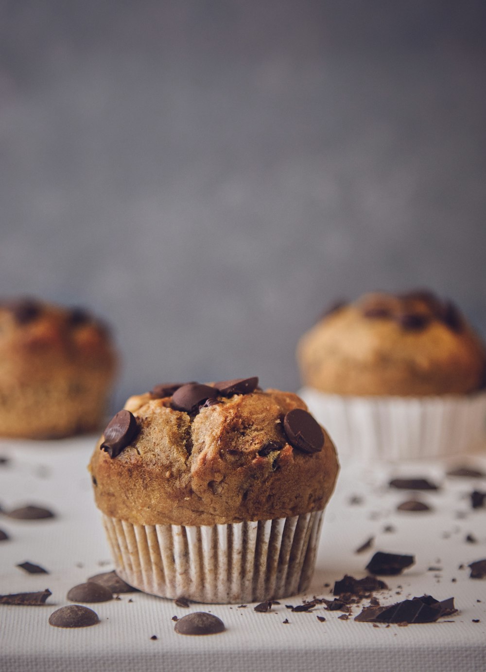 a close up of a muffin on a table