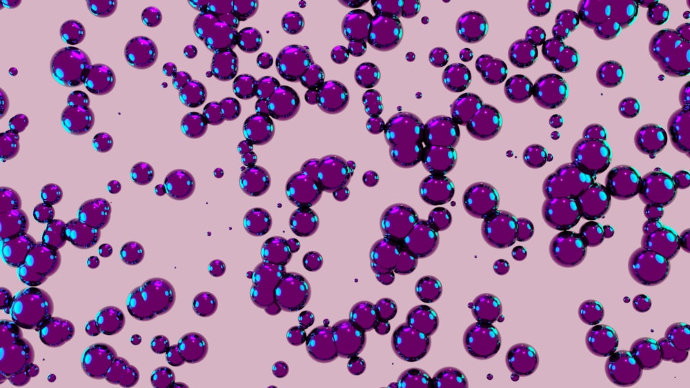un sacco di bolle viola che fluttuano nell'aria