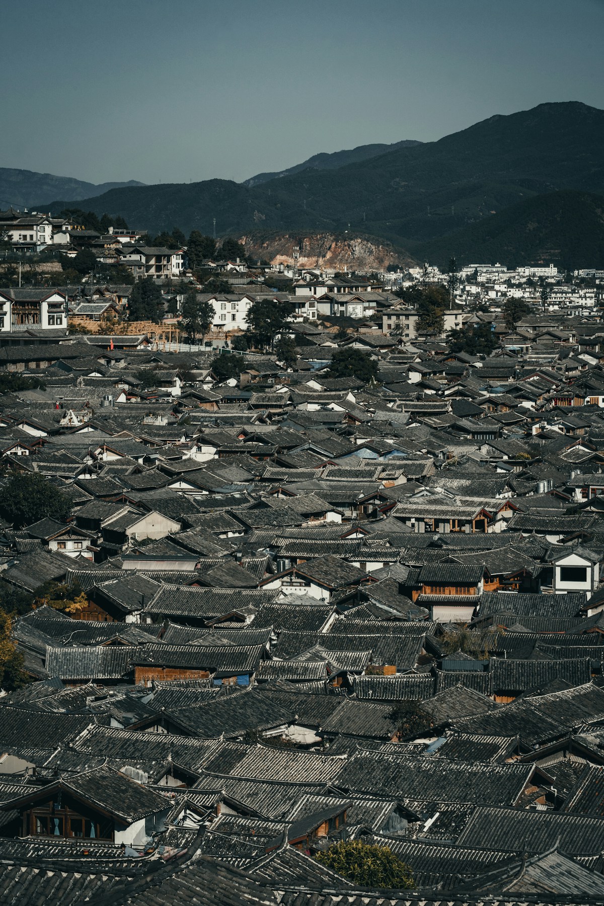 麗江古城街區與遠山