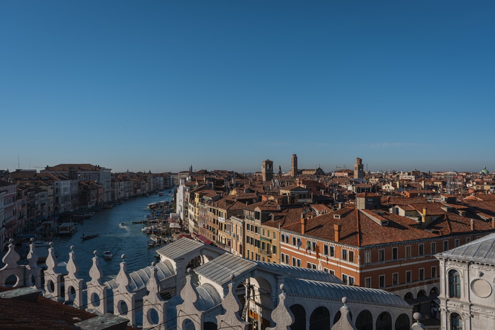 a view of a city with a river running through it