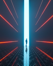 a man is standing in the middle of a tunnel