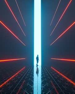 a man is standing in the middle of a tunnel