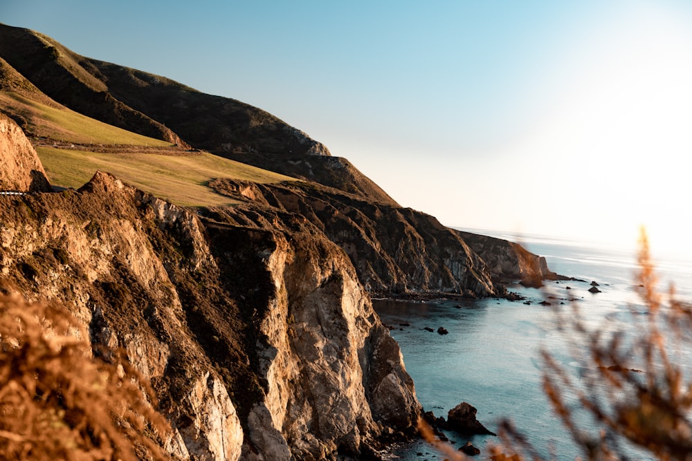 a view of the ocean from a cliff