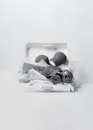 Flat lay of botobox apparel essentials arranged neatly on a white surface highlighting minimalist design.