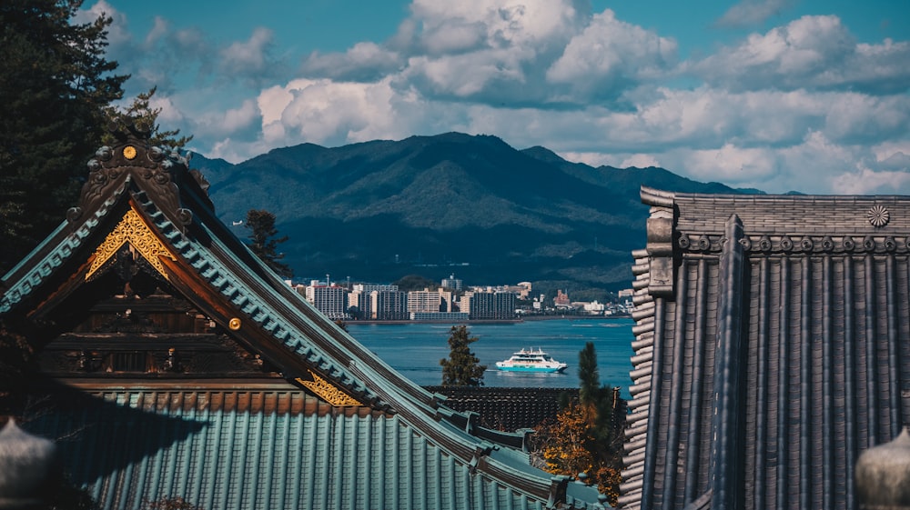 a view of a mountain and a body of water