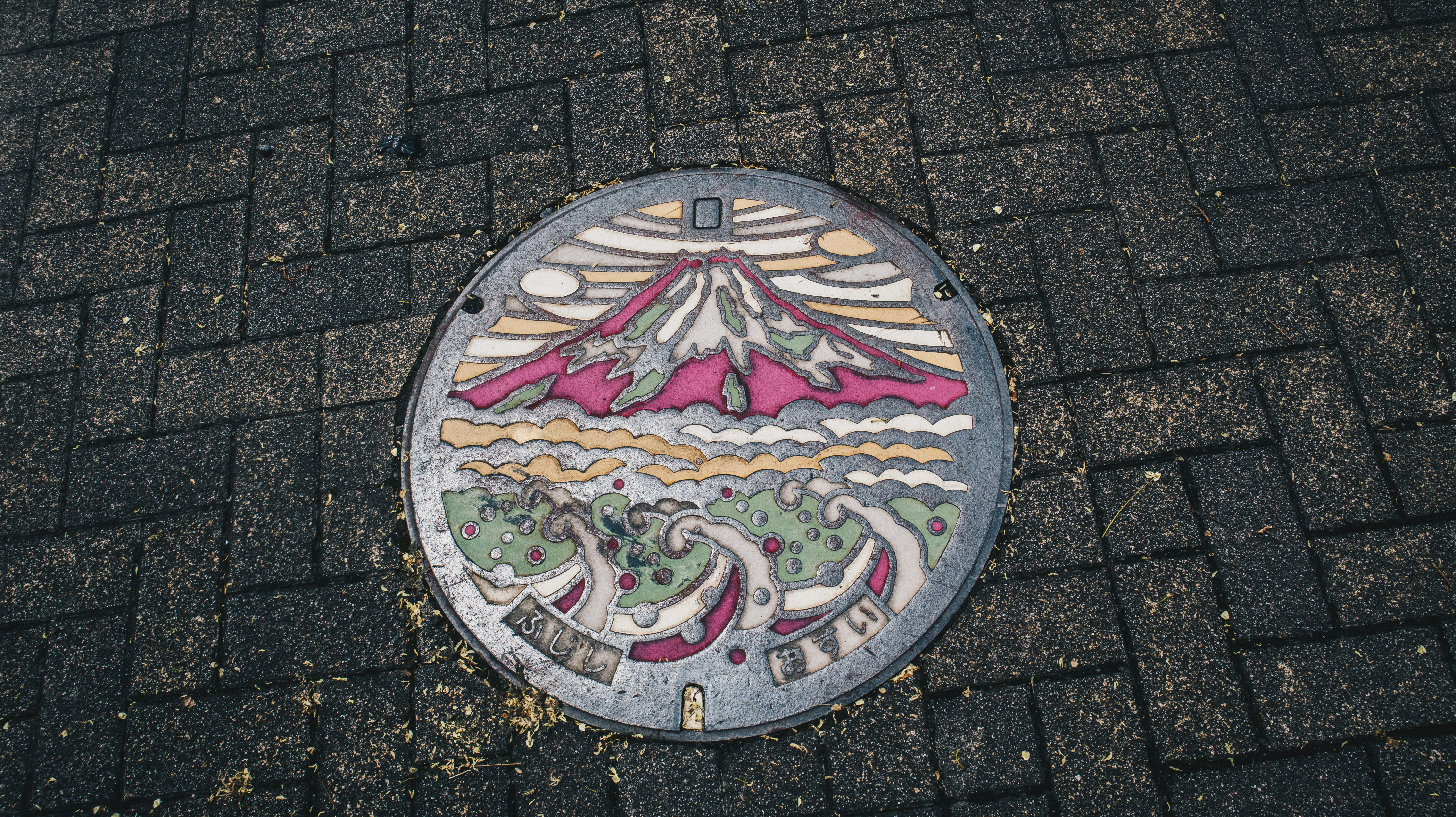 A collection of artistic manhole covers from various cities