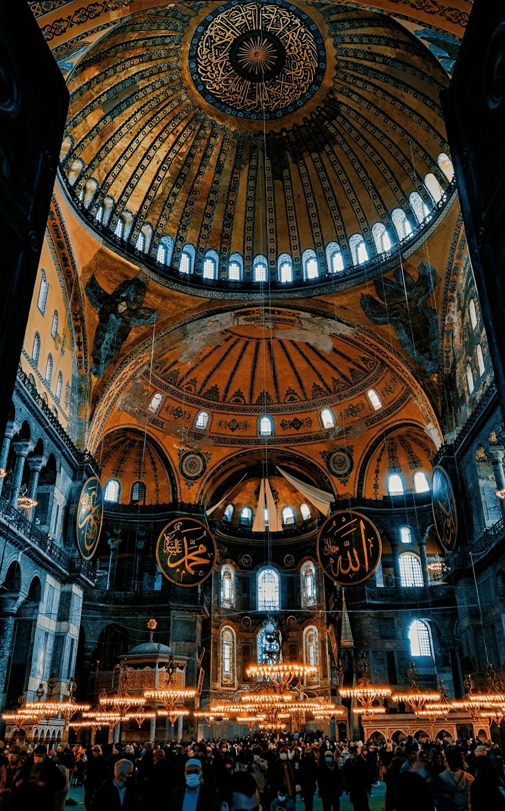 the inside of a large building with many windows