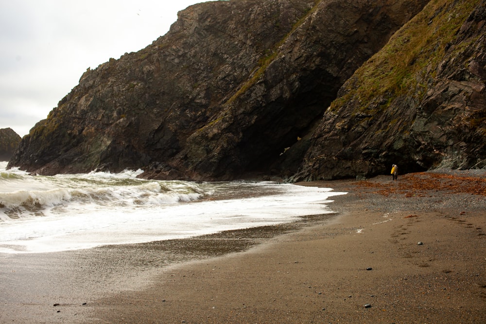 a person standing on a beach next to the ocean