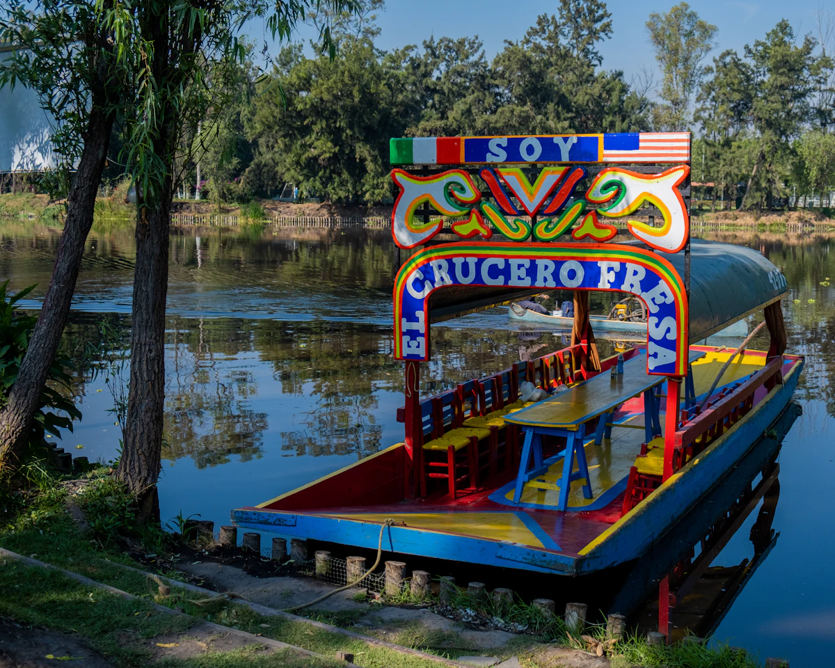 Colorful trajinera boats on Xochimilco canals