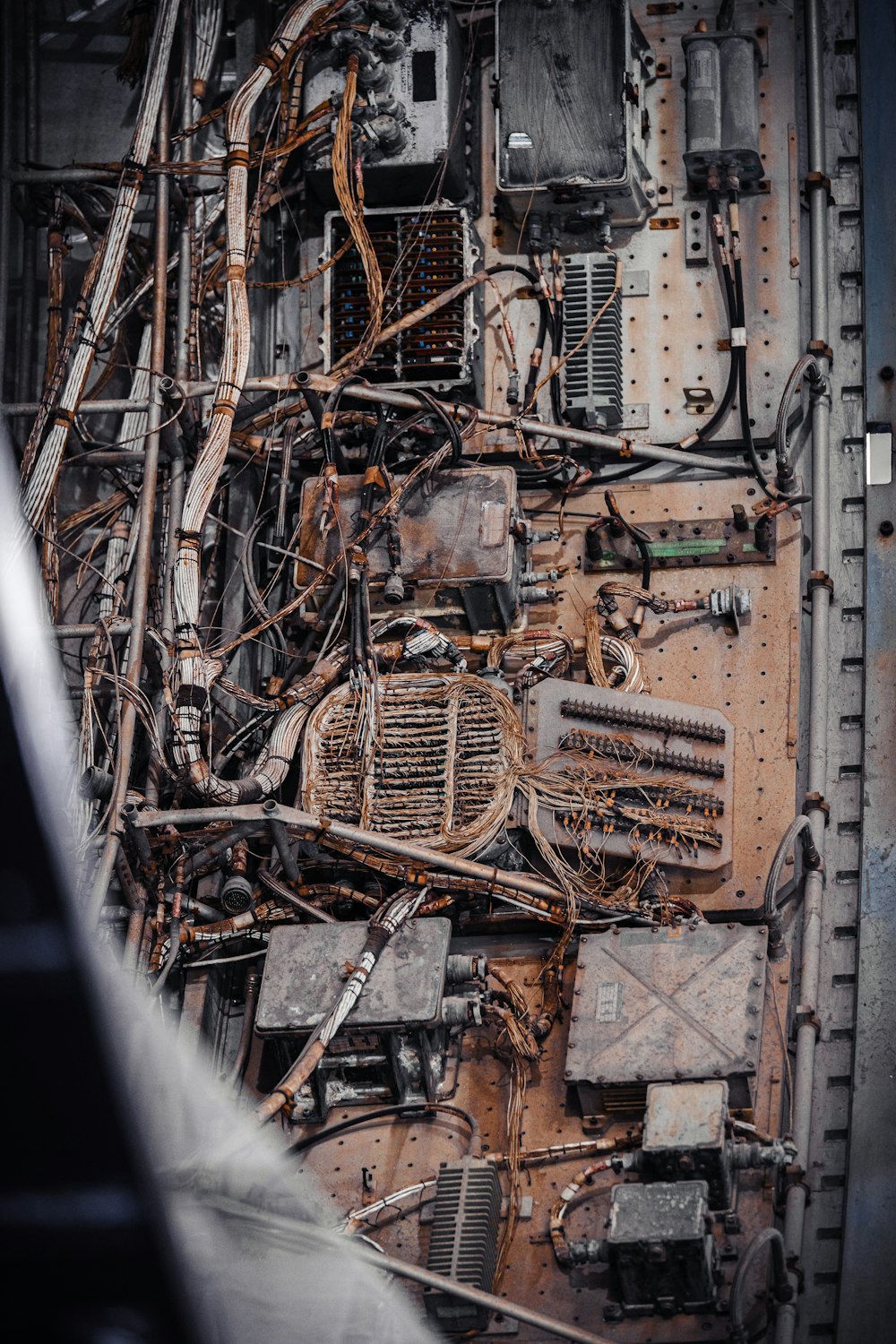 the inside of a metal structure with wires and wires