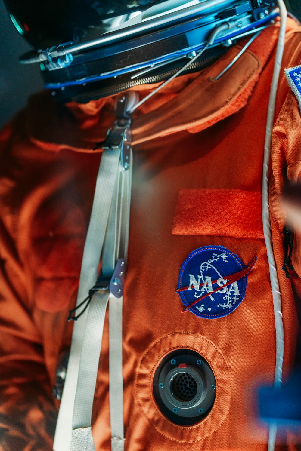 a close up of a space suit with a nasa patch on it
