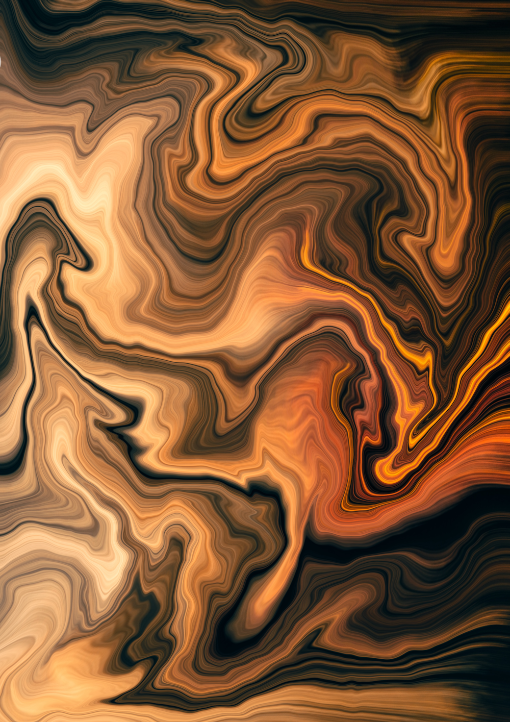 Ein abstraktes Gemälde eines braunen und orangefarbenen Wirbels
