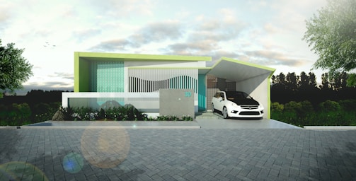 a car is parked in front of a house