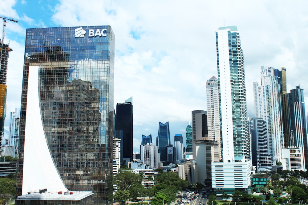 a view of a city with tall buildings