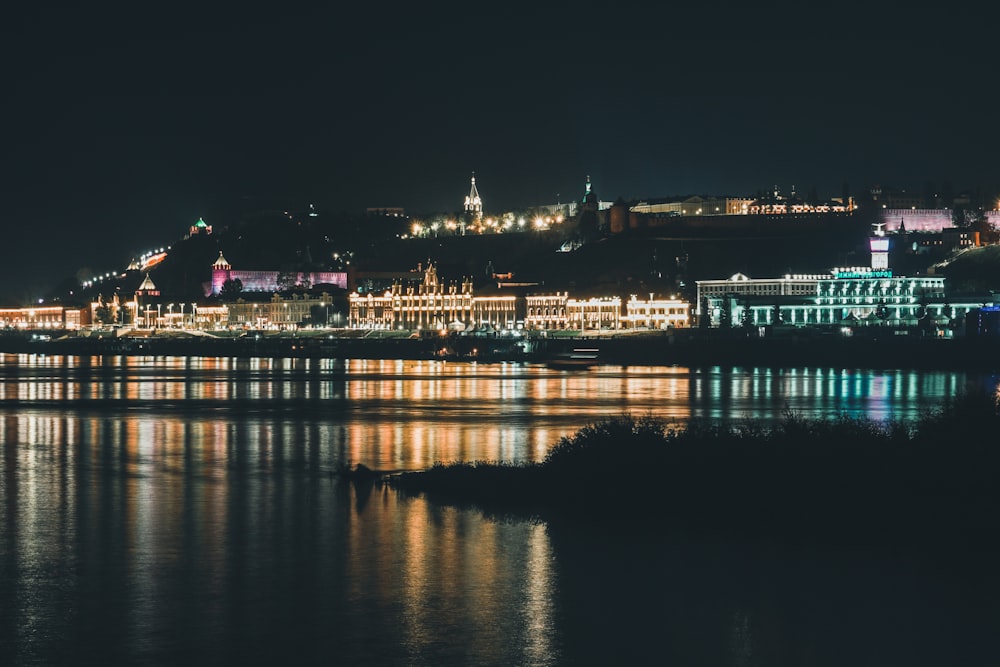 a large body of water with a city in the background