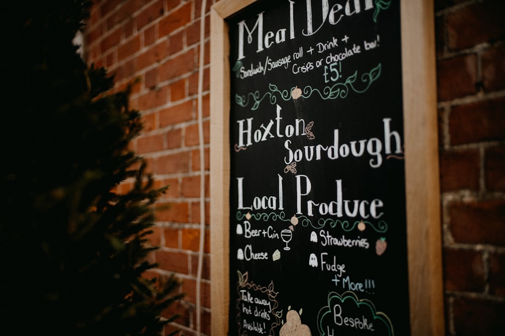 a blackboard with a menu written on it