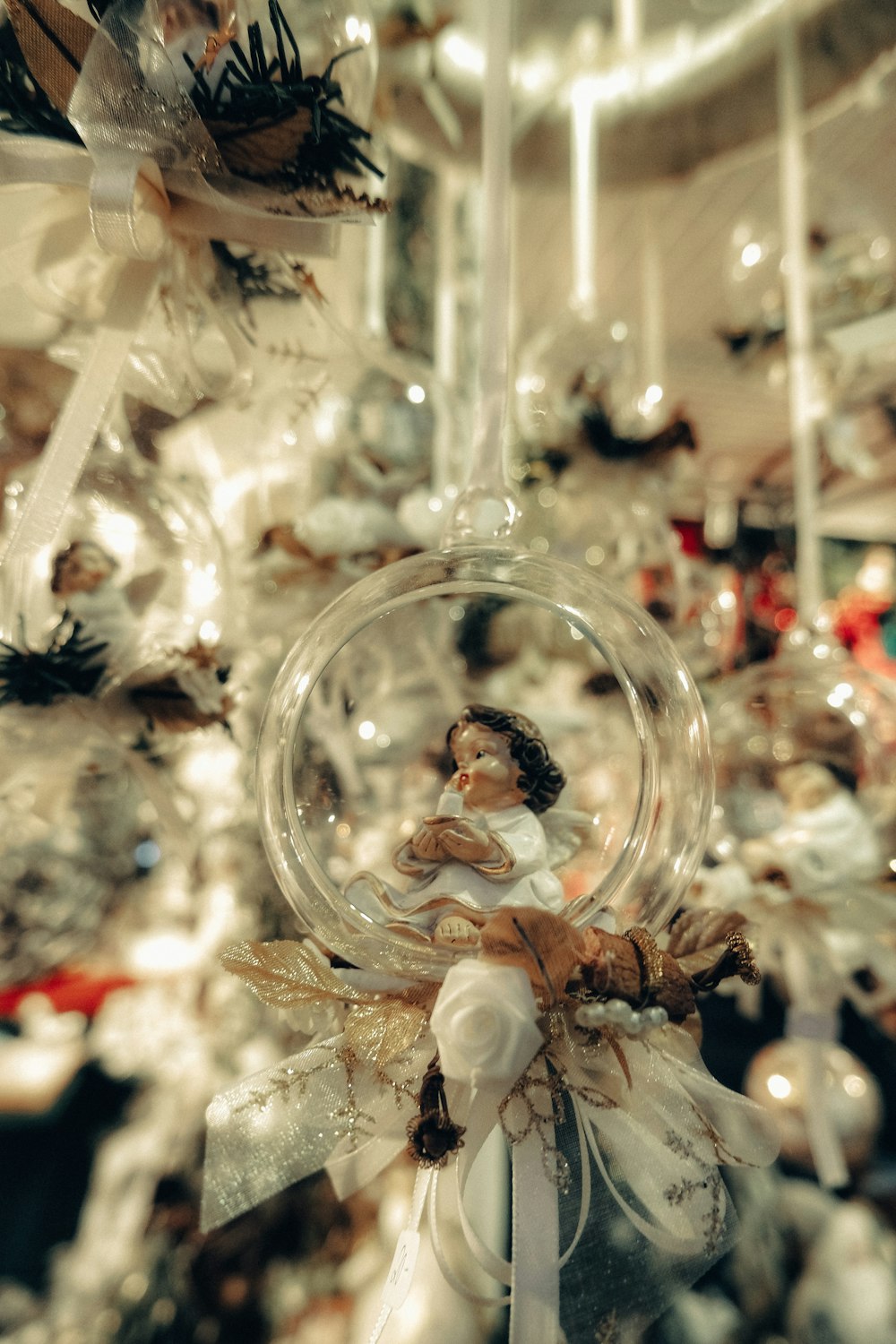 a glass ornament hanging from a ceiling