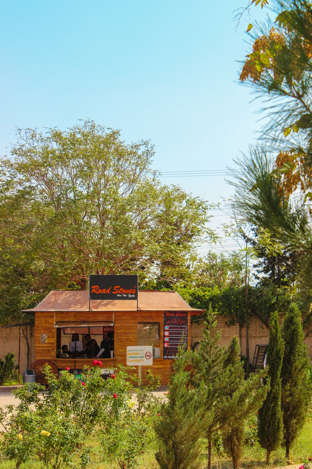 a small building with a sign on the front of it