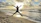 A joyful woman walking along a quiet beach at sunset, radiating inner strength.