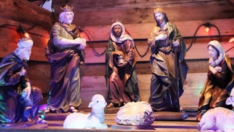 An elegant nativity set crafted with intricate details and warm lighting.