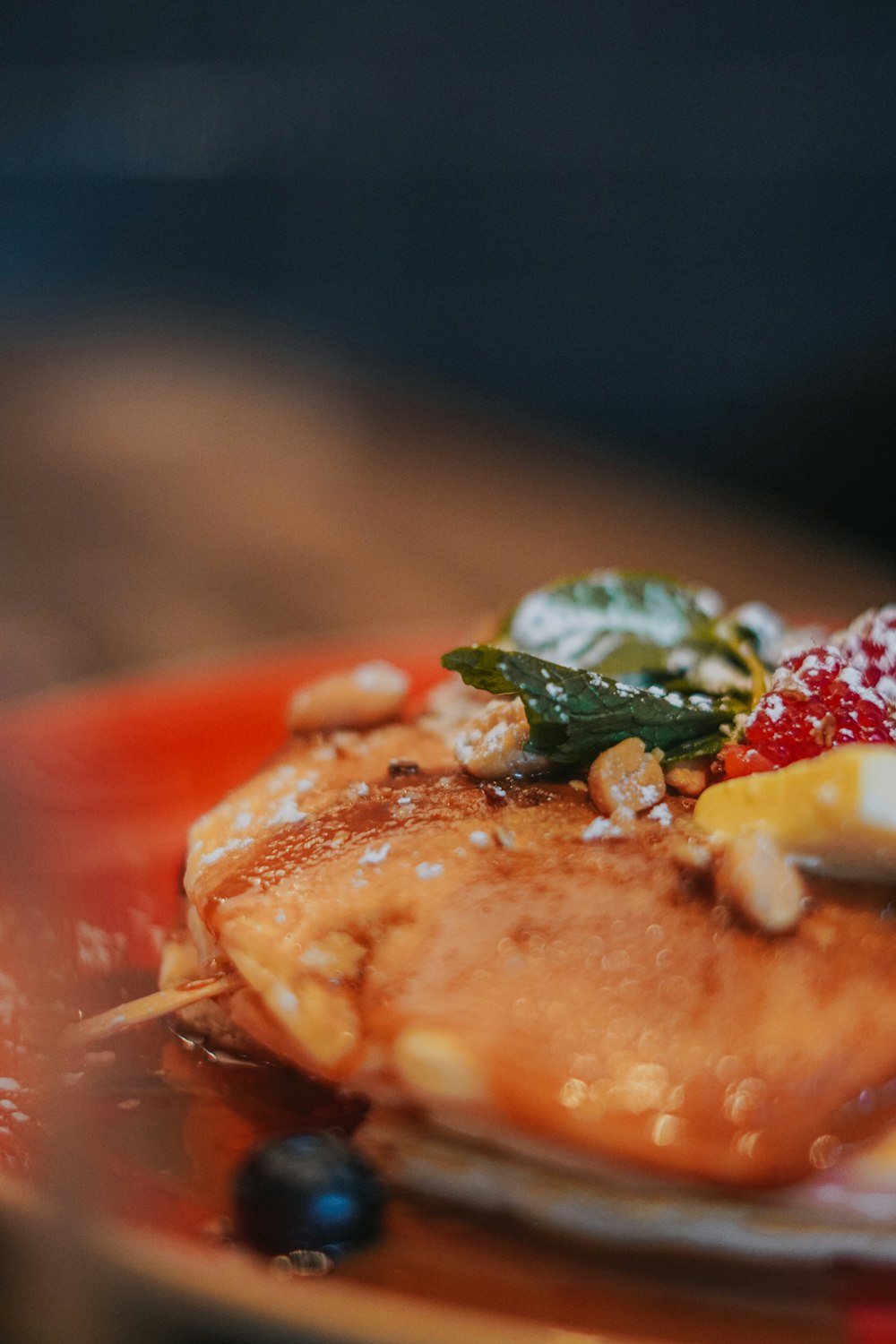 a close up of a plate of food on a table