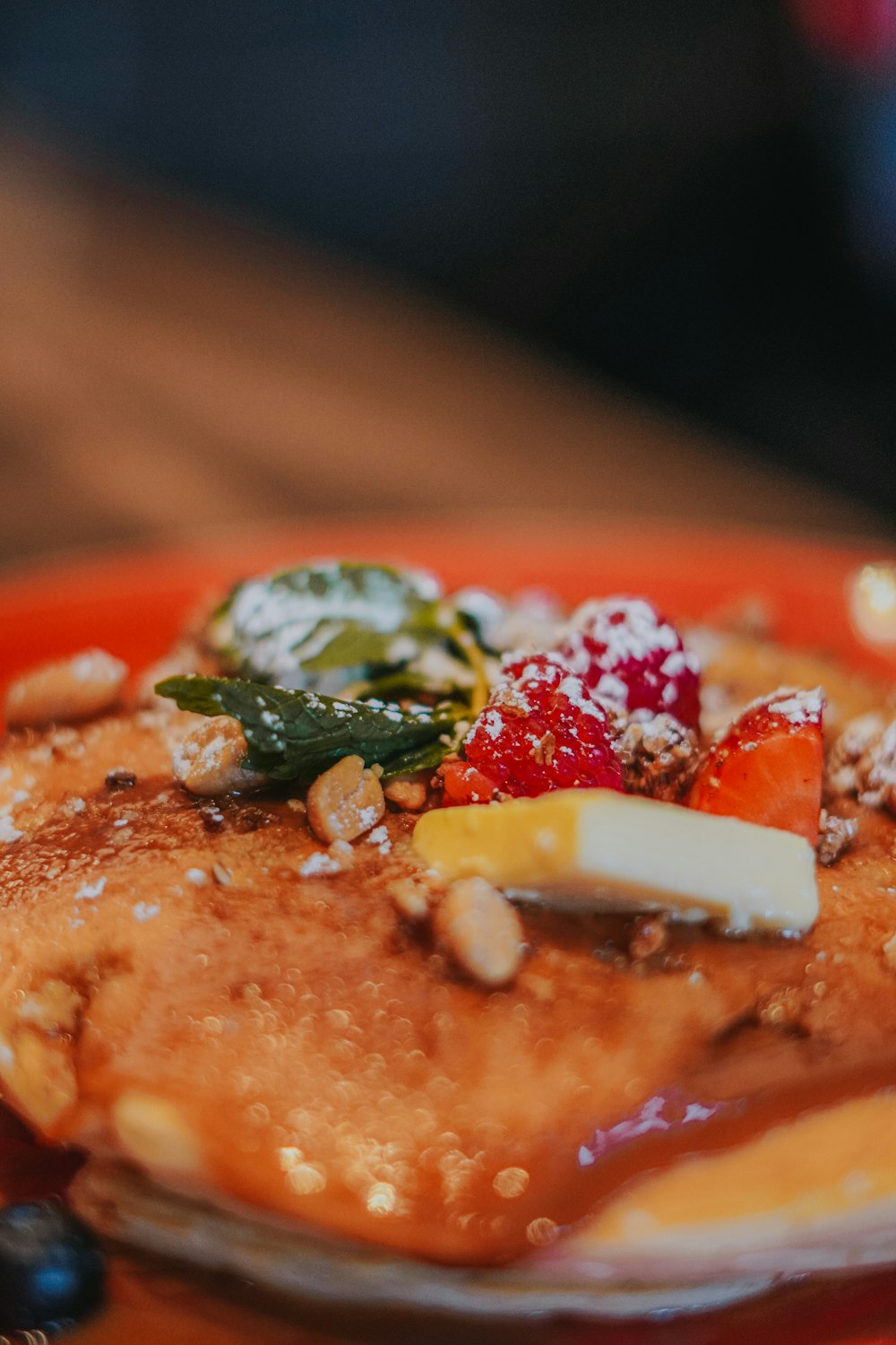 a close up of a plate of food on a table