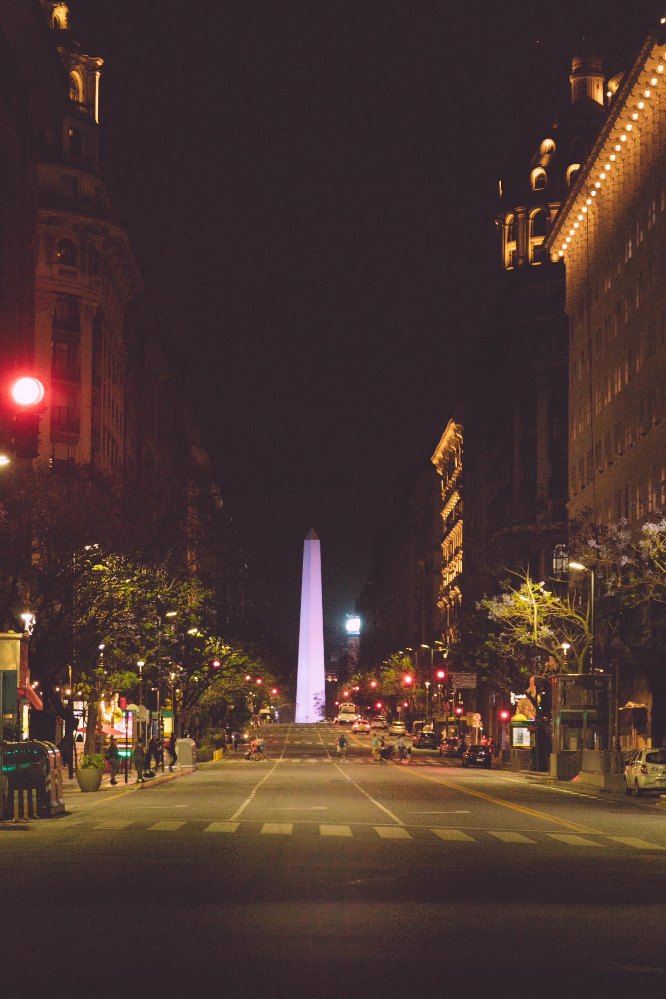 Buenos Aires Obelisco illuminated at night on the Avenida 9 de Julio