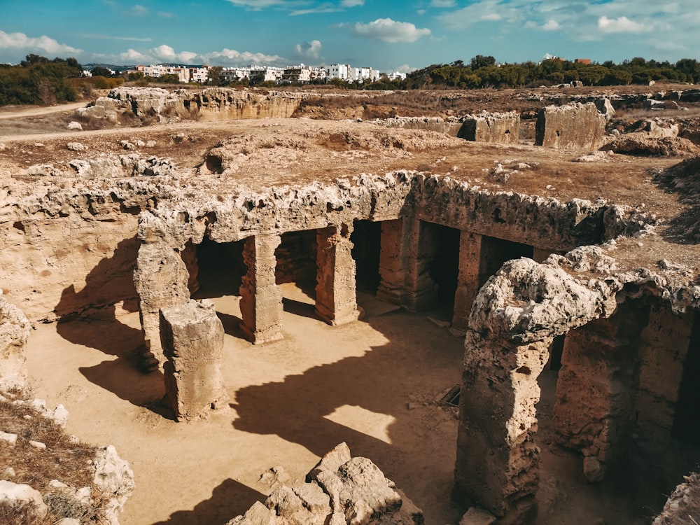 an aerial view of the ruins of a roman city