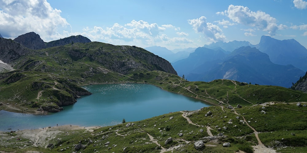 a lake in the middle of a mountain range
