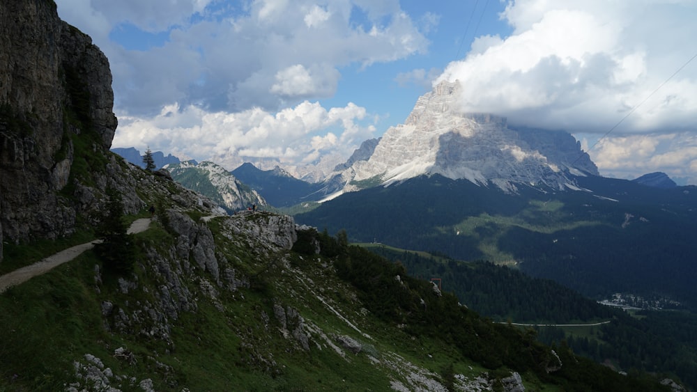 a view of a mountain with a road going up the side of it