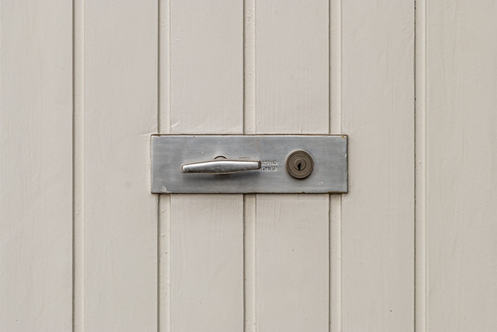 a close up of a door handle on a white door