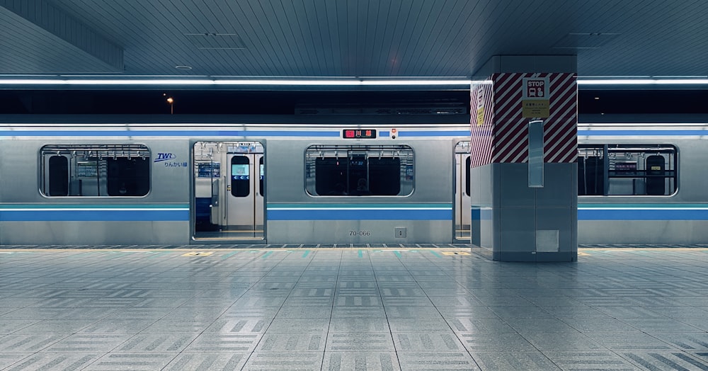 a train is parked at a train station