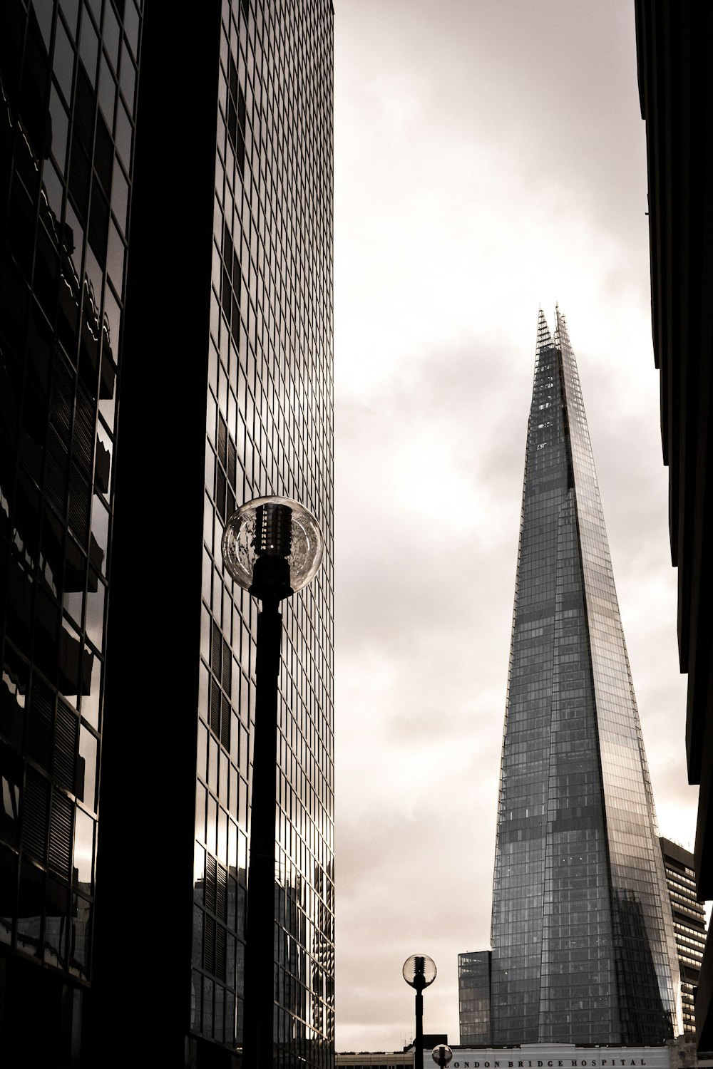 a view of the shard of a building in london