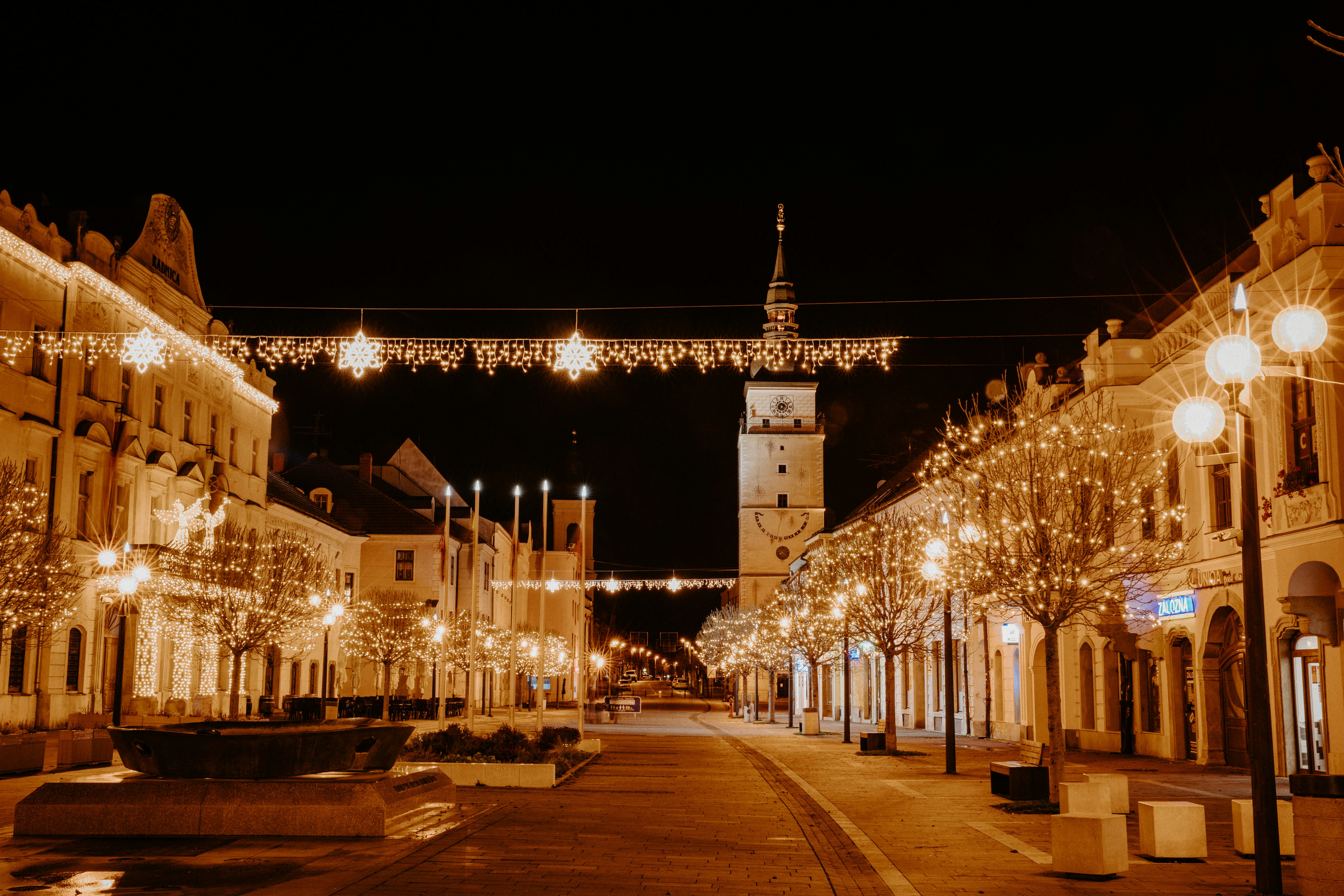 Christmas decorations on the square in Trnava.