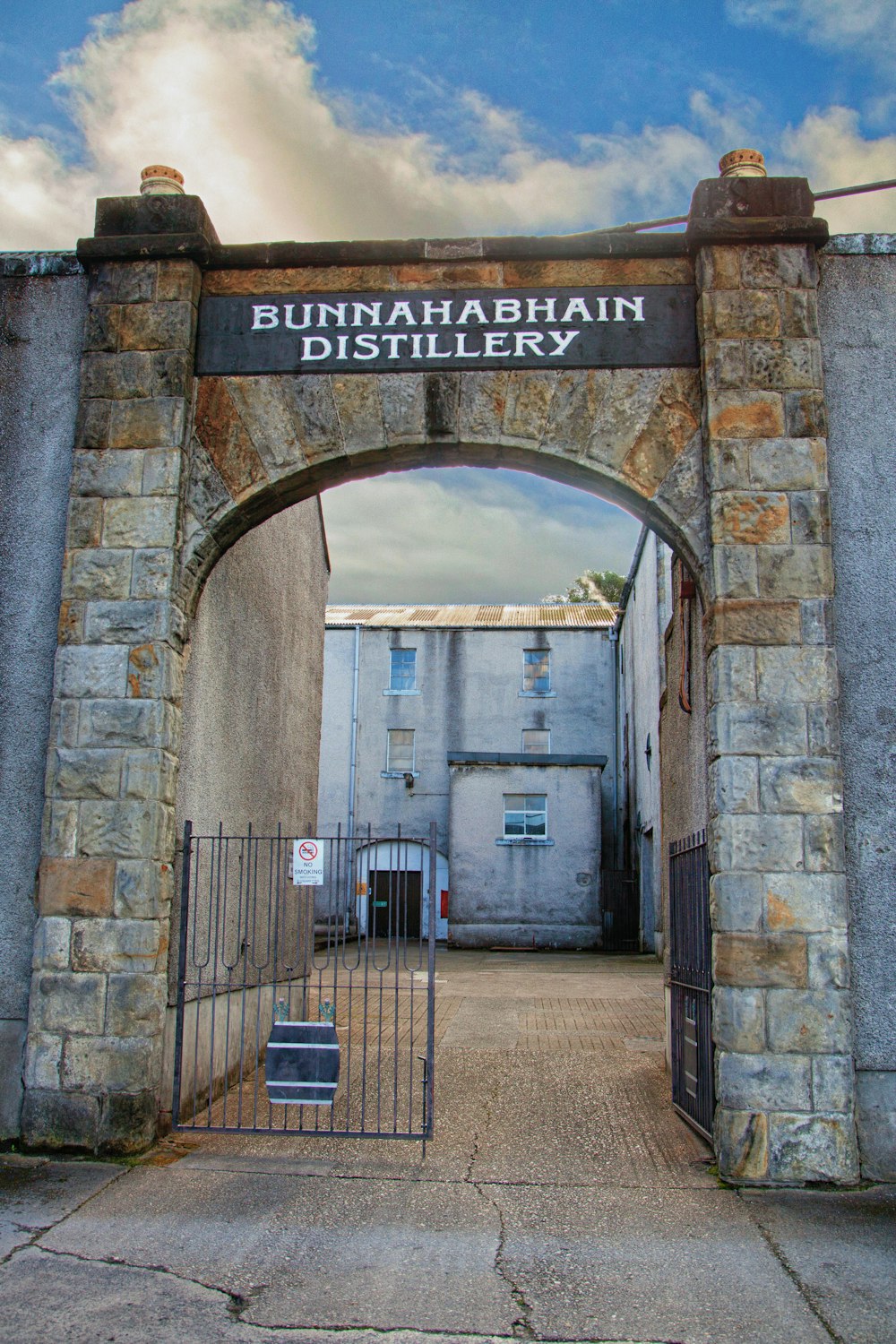 the entrance to the bunnahah basin distillerry