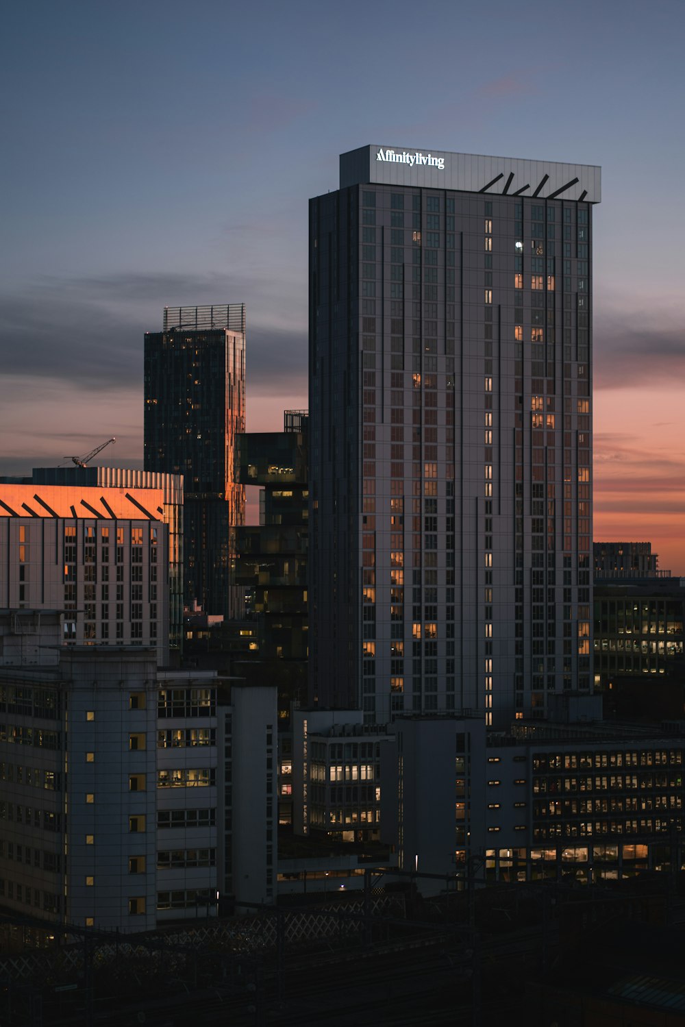 a view of a city skyline at night