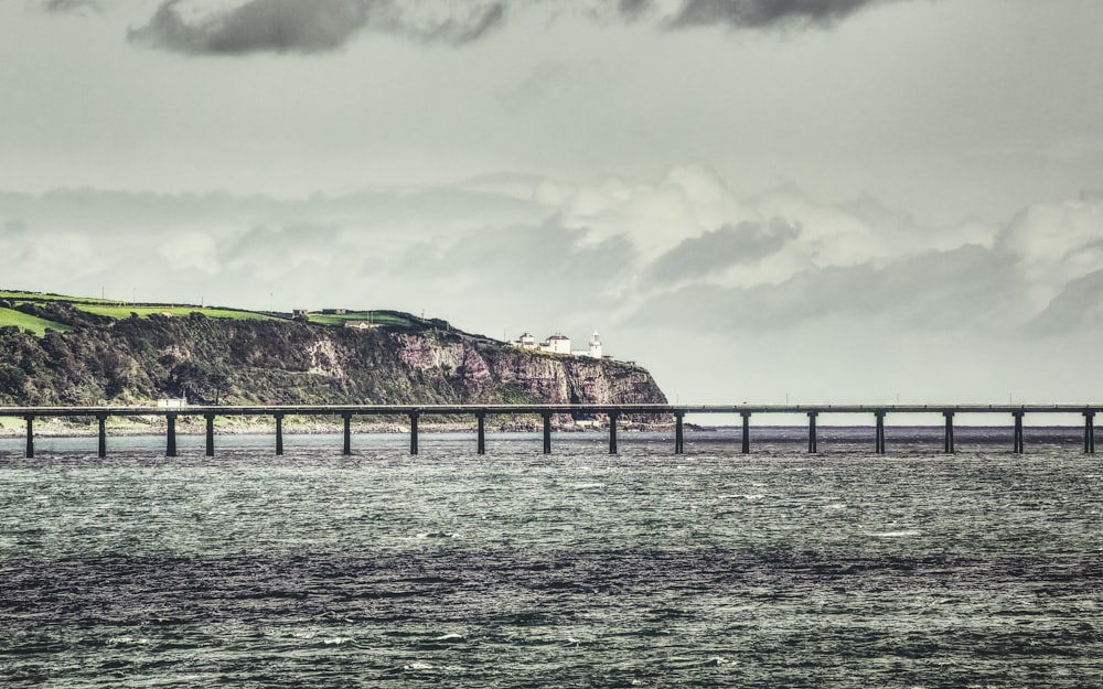 a long bridge over a large body of water