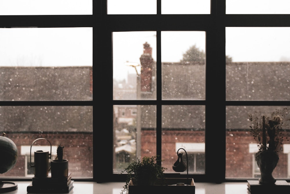 a window with a view of a city outside