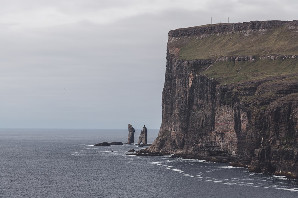 a large cliff with a large body of water below it