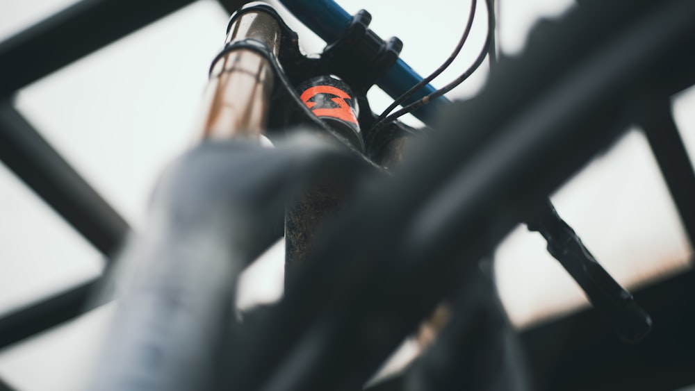 a close up of a bike's front brake